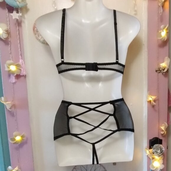 Ella Lust (2XL) Black Velvet, Floral Lace, and Sheer Lingerie Set - NWOT - Picture 6 of 10